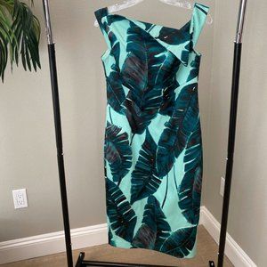 Green tropical leaves dress